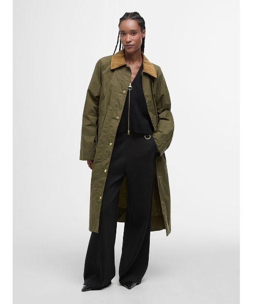 Barbour ロングコート サイズ38 オリーブグリーン Barbour ステンカラーコート コート Ettie ロング レディース