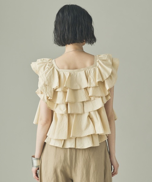 【美品】  Curensology / カレンソロジー | コットンフリルスリーブ ブラウス トップス | F | ライトブラウン系 | レディース SALE／10%OFF】Curensology コットンフリルスリーブブラウス カレン