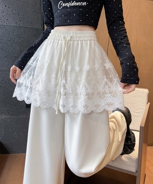 zucca フェイクレイヤードパンツ パンツ フェイクレイヤード シアー レースドッキングスカート