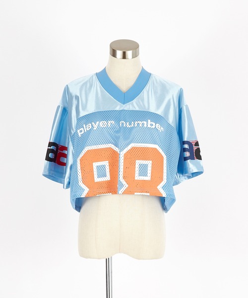 tシャツ a.p.o.v. クロップド丈メッシュカットナンバリング