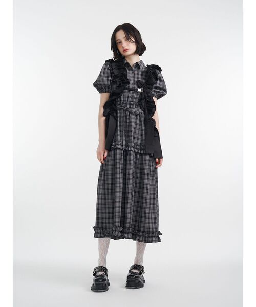 jouetie ワンピース ヘムフリルチェックロングシャツワンピース
