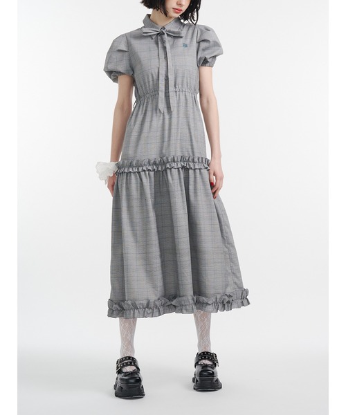 jouetie ワンピース ヘムフリルチェックロングシャツワンピース