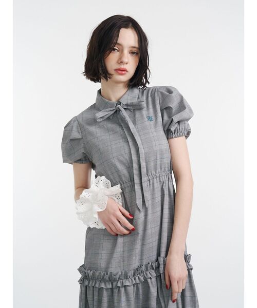jouetie ワンピース ヘムフリルチェックロングシャツワンピース