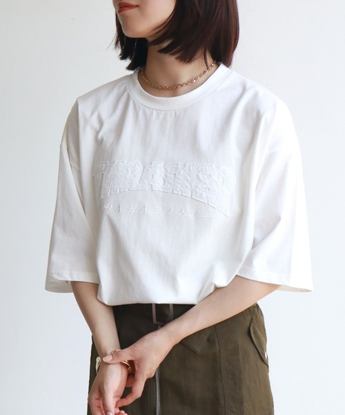 【ホワイト】スラッシュライン半袖Tシャツ THRASHER（スラッシャー） tシャツ 「at」「THRASHER/スラッシャー