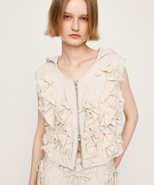 SLY tシャツ FRONT ZIP FRILL TOPS フロントジップ フリル