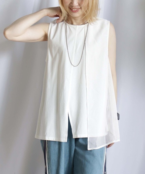 tシャツ メッシュ切替ノースリープルオーバー レディース