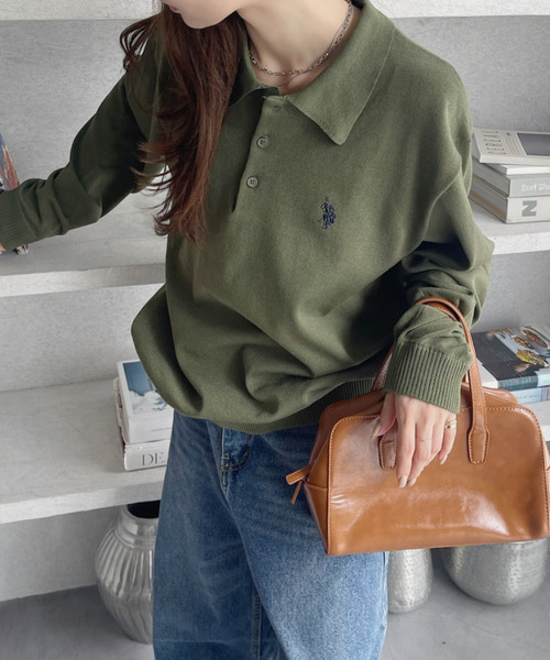 [U.S. POLO ASSN.] рубашка-поло с длинным рукавом L слоновая кость женский 