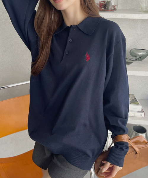 [U.S. POLO ASSN.] рубашка-поло с длинным рукавом L слоновая кость женский 