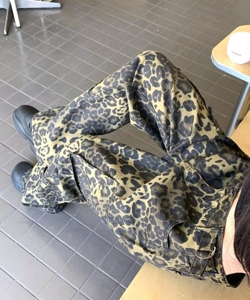 CANVAS+ ワイドパンツ カーゴパンツ 「CANVAS+」レオパード柄カーゴ