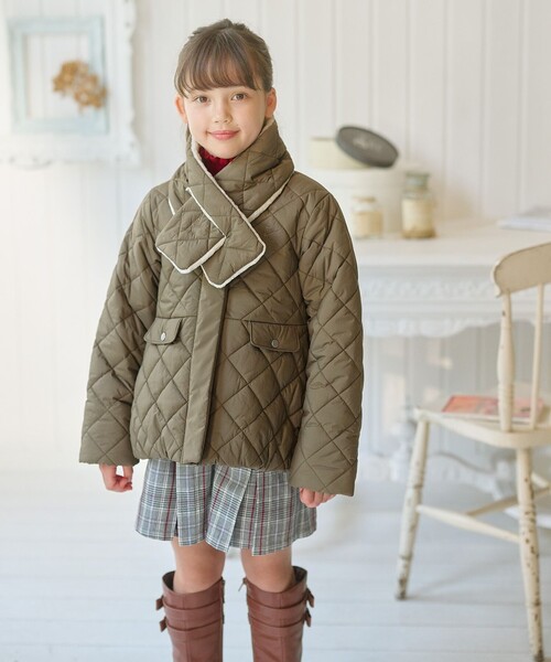 コート アウター 「110-140cm」マフラー付き中綿キルト アウター キッズ 子供服 女の子の画像