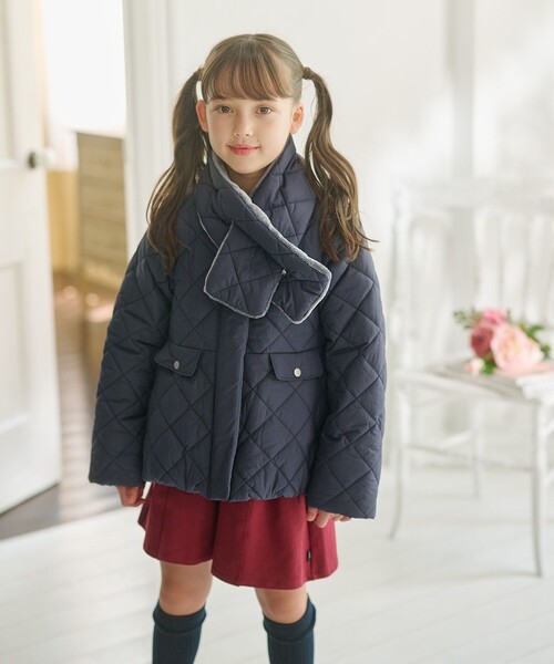 コート アウター 「110-140cm」マフラー付き中綿キルト アウター キッズ 子供服 女の子の画像