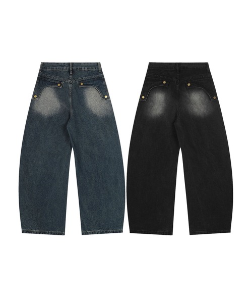 ジーンズ グラフィックステッチ ダメージ加工 デニムパンツ メンズ