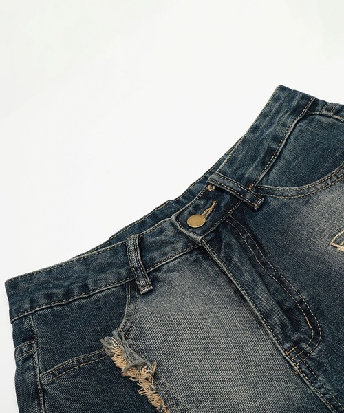 ジーンズ グラフィックステッチ ダメージ加工 デニムパンツ メンズ