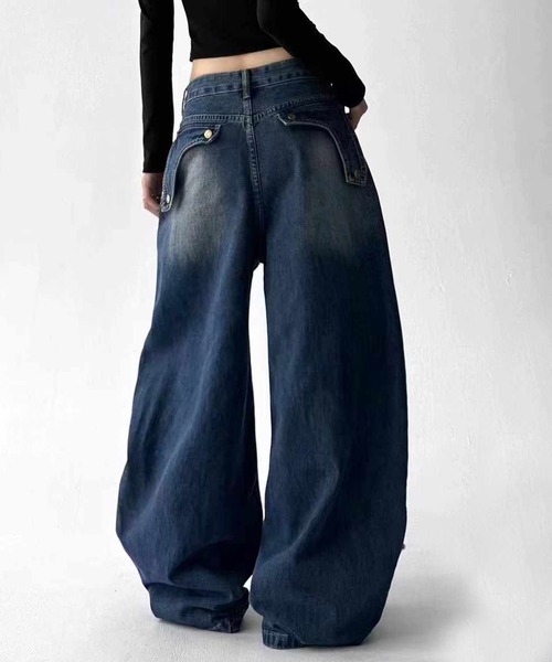 ジーンズ グラフィックステッチ ダメージ加工 デニムパンツ メンズ