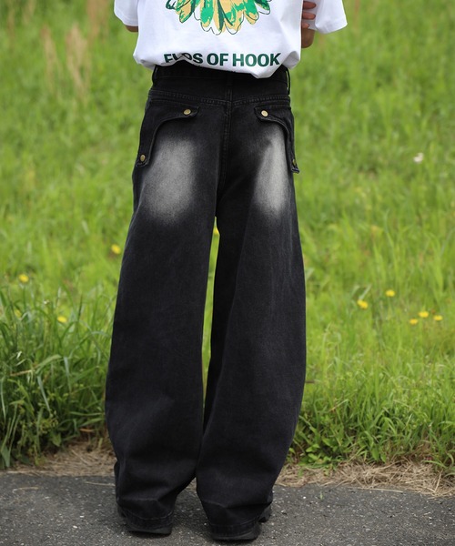 ジーンズ グラフィックステッチ ダメージ加工 デニムパンツ メンズ