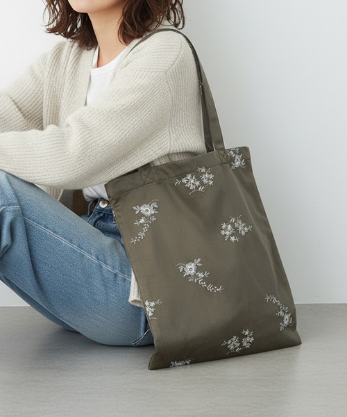 Muscat トートバッグ フラワー刺繍ベロアトートバッグ レディース