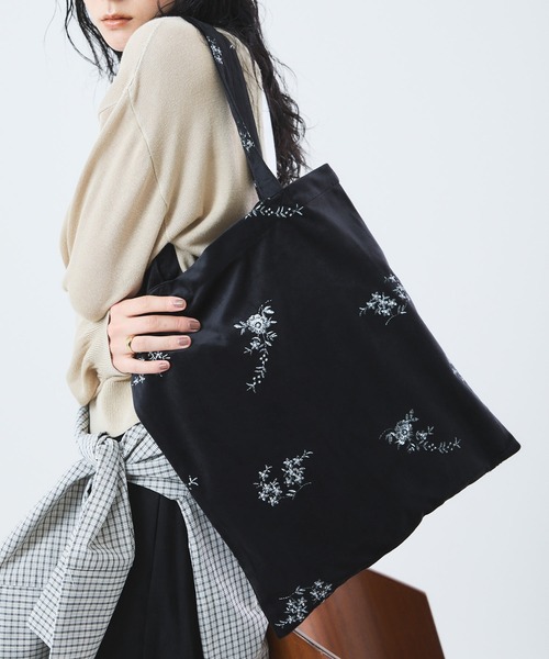 Muscat トートバッグ フラワー刺繍ベロアトートバッグ レディース