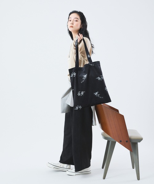 Muscat トートバッグ フラワー刺繍ベロアトートバッグ レディース