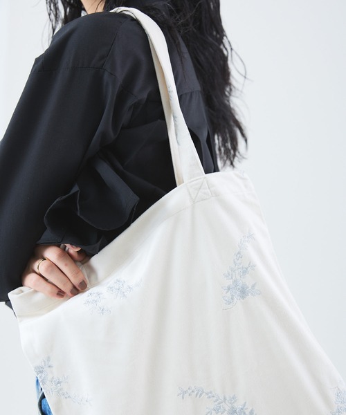 Muscat トートバッグ フラワー刺繍ベロアトートバッグ レディース