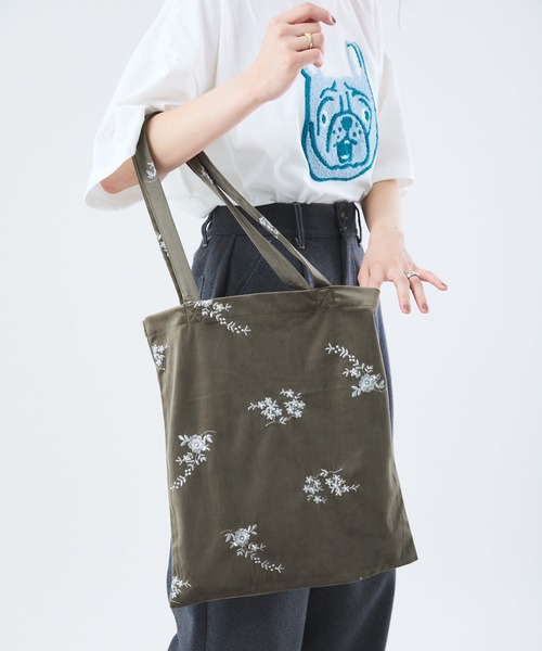 Muscat トートバッグ フラワー刺繍ベロアトートバッグ レディース