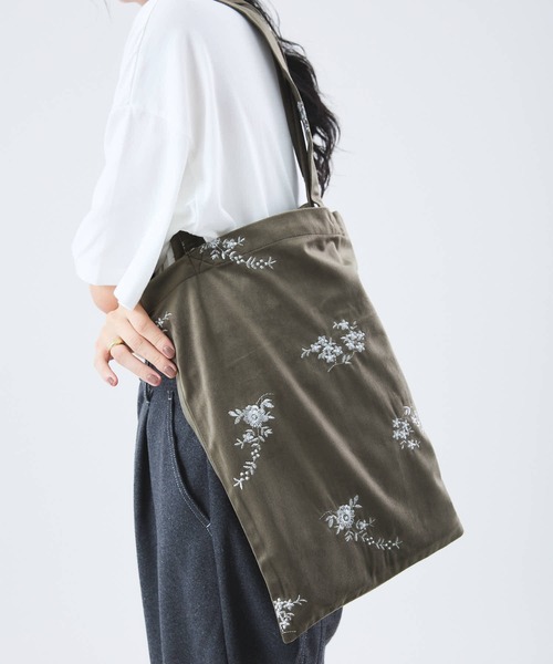 Muscat トートバッグ フラワー刺繍ベロアトートバッグ レディース