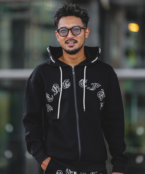 アダムスジャグラー RTEG ブラックパーカー フード付き L adamsJUGGLER（アダムスジャグラー） パーカー RTEG AL＆KSジップ