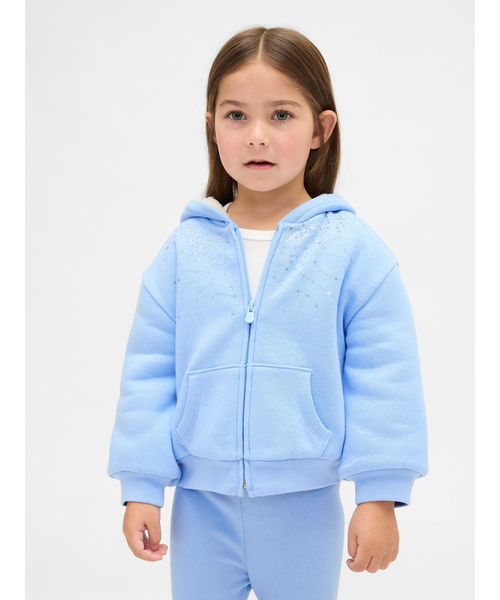 レアGAP KIDS ボアパーカー 160 水色 ロゴパーカー Y2K フーディ GAP（ギャップ） パーカー 裏ボア スパンコール ジップアップパーカー