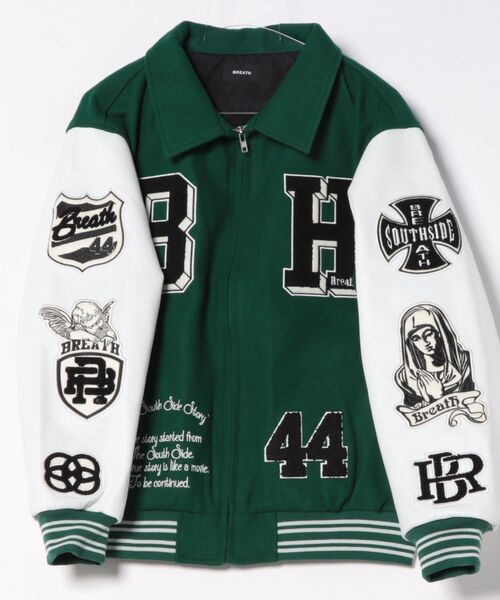ダウンジャケット ダウン 「BREATH」BH PATCH STADIUM JACKET / グリーン 「BR25AW-O0002」 メンズの画像