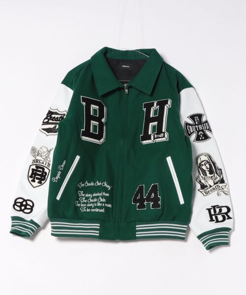 ダウンジャケット ダウン 「BREATH」BH PATCH STADIUM JACKET / グリーン 「BR25AW-O0002」 メンズの画像