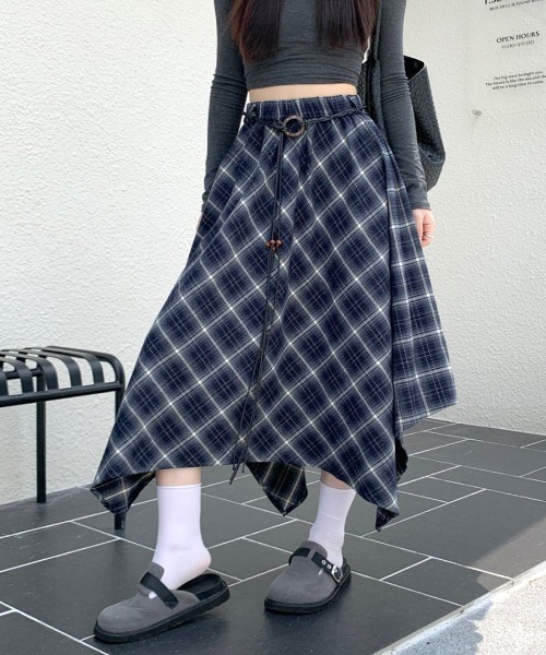 REMUR スカート アシンメトリーチェック柄ロングスカート : ZOZOTOWN