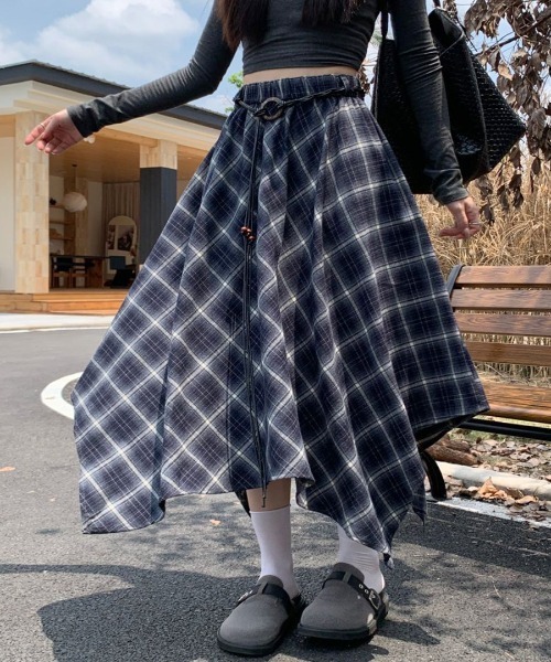 REMUR スカート アシンメトリーチェック柄ロングスカート : ZOZOTOWN