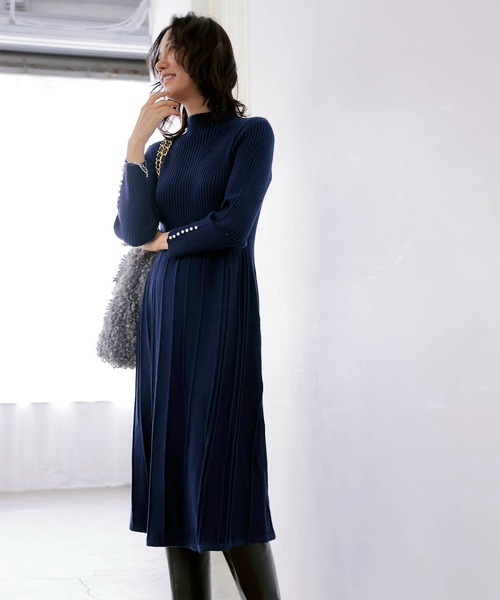 Jines（ジネス） ワンピース 「WEB限定」ニットプリーツAライン