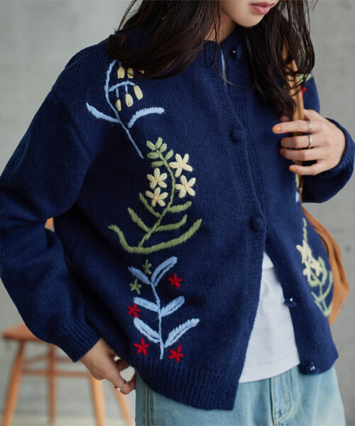 極美品♡ルネ♡刺繍カーディガン KOBE LETTUCE（神戸レタス） カーディガン 立体刺繍ニットカーディガン