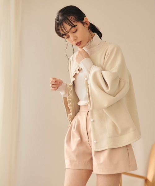 アトリエまりこ【超美品】シースルーベージュトップス&ジャケット lieulien（リュリアン） ノーカラージャケット M ベージュ レディース