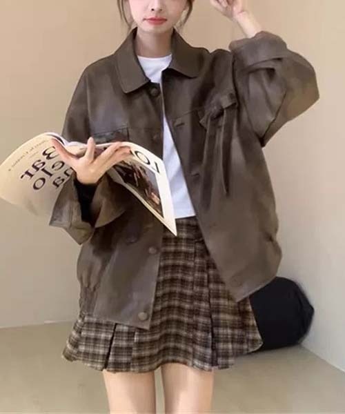 gossip!ロサンゼルス ブルゾン アウター Y2K リボンデザイン PUレザー