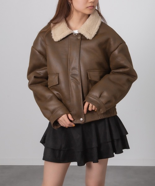 Chiina ムートンコート ボアコート Chiina /フェイクレザー ボアバイ