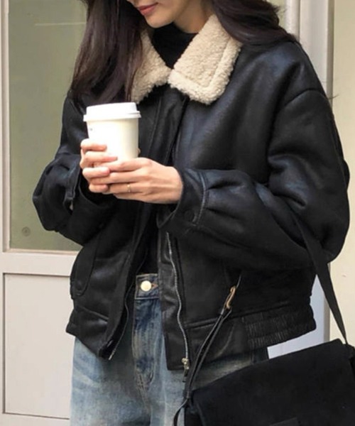 Chiina ムートンコート ボアコート Chiina /フェイクレザー ボアバイ