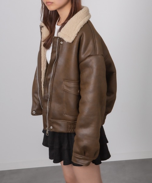 Chiina ムートンコート ボアコート Chiina /フェイクレザー ボアバイ