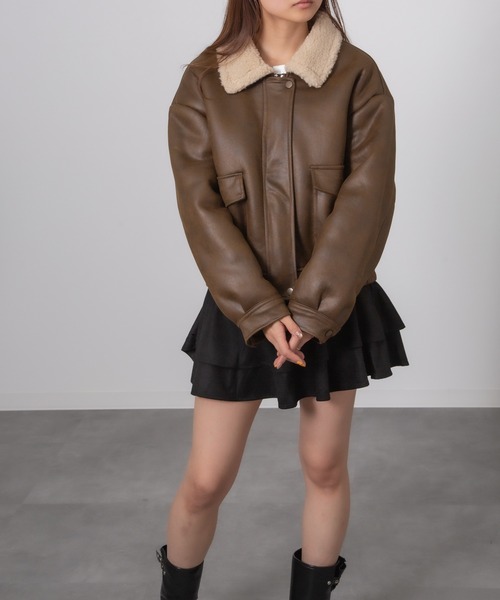 Chiina ムートンコート ボアコート Chiina /フェイクレザー ボアバイ