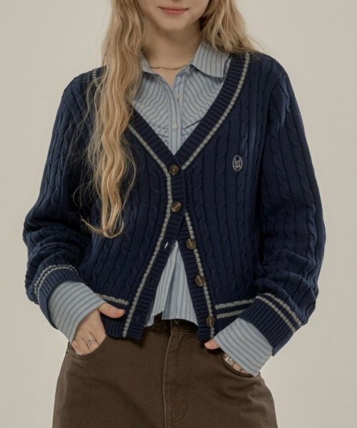 Ameri VINTAGE ケーブルカーディガン HEART LAME KNIT CARDIGAN TOP