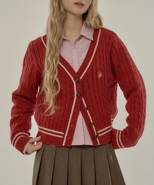 Ameri VINTAGE ケーブルカーディガン HEART LAME KNIT CARDIGAN TOP