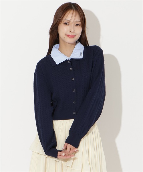 MERCURYDUO POLO別注シャツレイヤード風ケーブルカーディガン AND COUTURE（アンドクチュール） カーディガン シャツレイヤード風