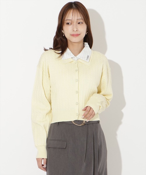 MERCURYDUO POLO別注シャツレイヤード風ケーブルカーディガン AND COUTURE（アンドクチュール） カーディガン シャツレイヤード風
