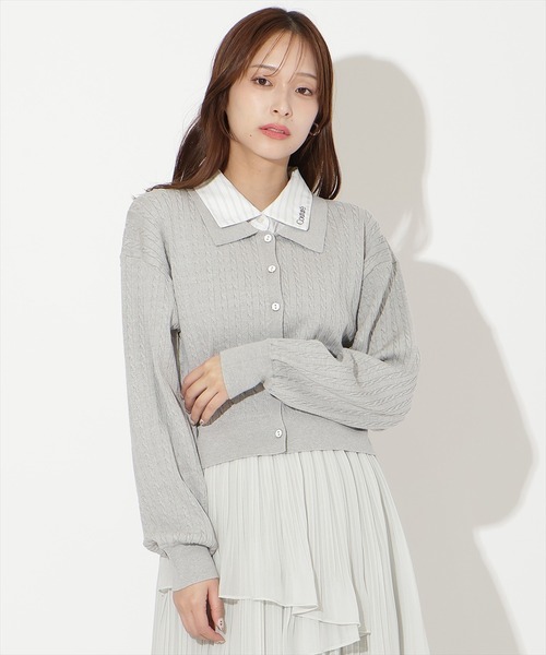 MERCURYDUO POLO別注シャツレイヤード風ケーブルカーディガン AND COUTURE（アンドクチュール） カーディガン シャツレイヤード風