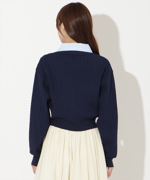 MERCURYDUO POLO別注シャツレイヤード風ケーブルカーディガン AND COUTURE（アンドクチュール） カーディガン シャツレイヤード風