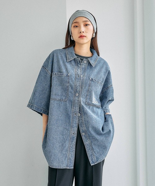 ブラウス シャツ デニムBIGシャツ/SS　639528「KKfashion紹介アイテム」 レディースの画像