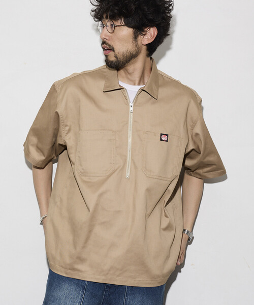 シャツ RED KAP/レッドキャップ 新色追加 別注 リラックスフィット ハーフジップ ワンポイントロゴ 半袖ツイルワークシャツ メンズの画像