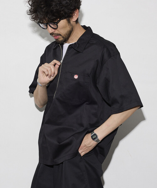シャツ RED KAP/レッドキャップ 新色追加 別注 リラックスフィット ハーフジップ ワンポイントロゴ 半袖ツイルワークシャツ メンズの画像