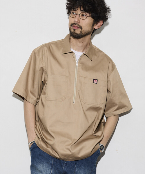 シャツ RED KAP/レッドキャップ 新色追加 別注 リラックスフィット ハーフジップ ワンポイントロゴ 半袖ツイルワークシャツ メンズの画像