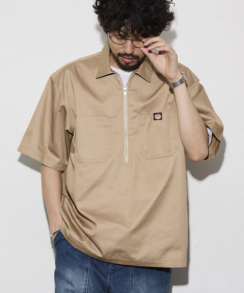 シャツ RED KAP/レッドキャップ 新色追加 別注 リラックスフィット ハーフジップ ワンポイントロゴ 半袖ツイルワークシャツ メンズの画像